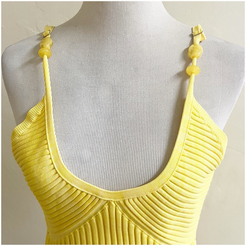 House Of Harlow 1960 Stretch Bodycon Midi Dress Yellow Beaded Shoulder Large - Picture 12 of 12